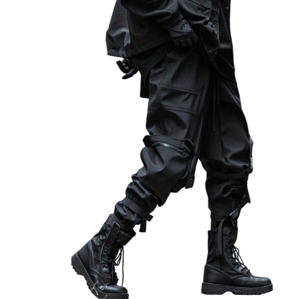 Goth Y2K mens paratrooper, cyber techno, raver pants. Patchwork tactical pants - Picture 6 of 9